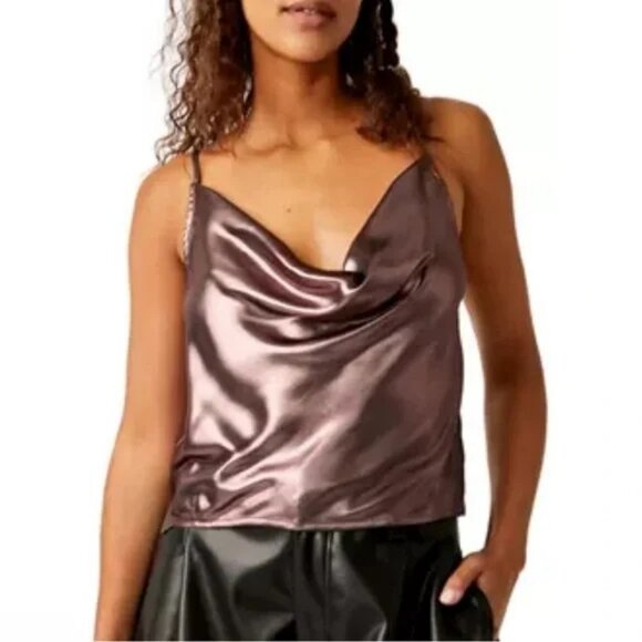 Free People Tops - NWT Free People Rose Gold Shimmer Woven Camisole shirt top Large metalli…